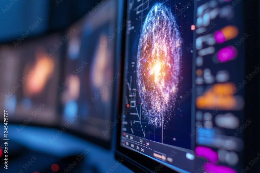 Poster Futuristic Aerospace Operations Interface LED Screens and Data Visualization for Modern Mission Control - Enhancing Space Monitoring and Strategic Coordination for Digital Transformation