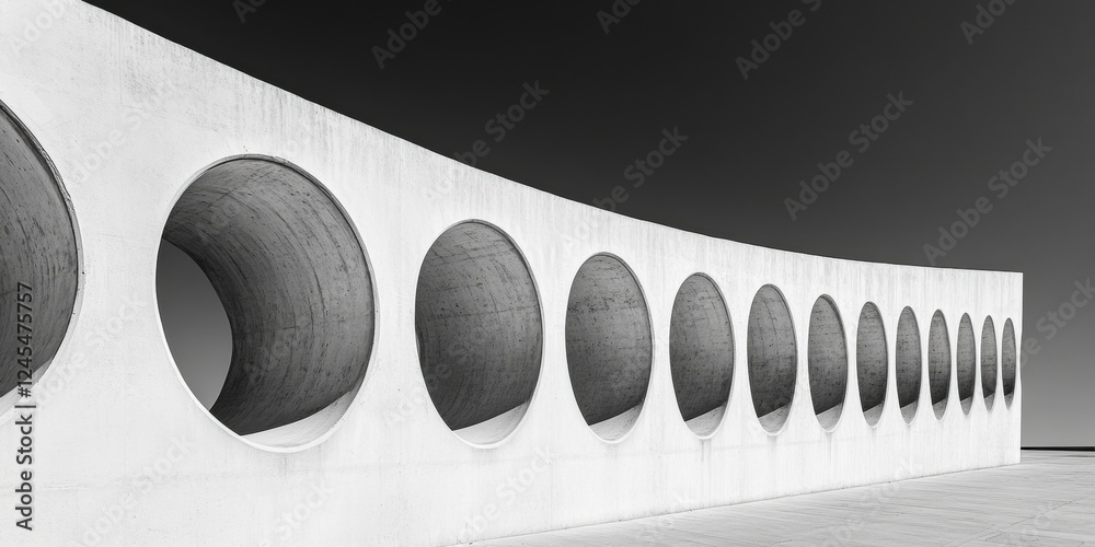 Aufkleber minimalist architectural pattern circular concrete wall silhouettes on smooth surface - modern urban