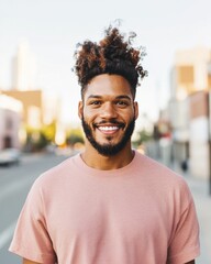 Fototapeta premium Contemporary Urban Smile Transformation Radiant Teeth and Casual Fashion in Outdoor Natural Light - Wellness for Modern Marketing and Self-Care Campaigns