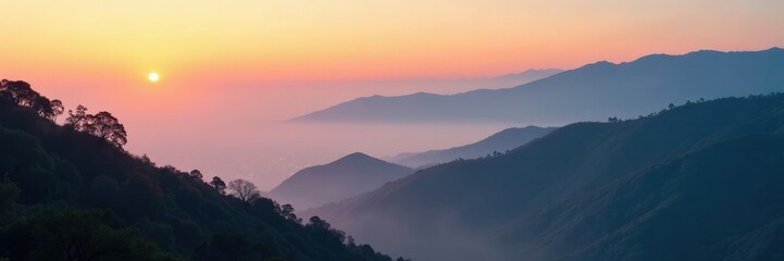 Obraz premium Morning fog rolls in across the Hollywood Hills, losangeles, mountainrange