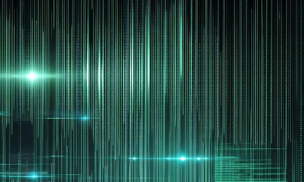 Teal digital data streams flowing, dark background, website header