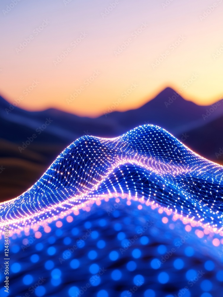 Poster Dynamic Network Visualization Elegant LED Node Grid on Gradient Background - Strategic Tech Content for Futuristic Data Systems and Marketing Innovation