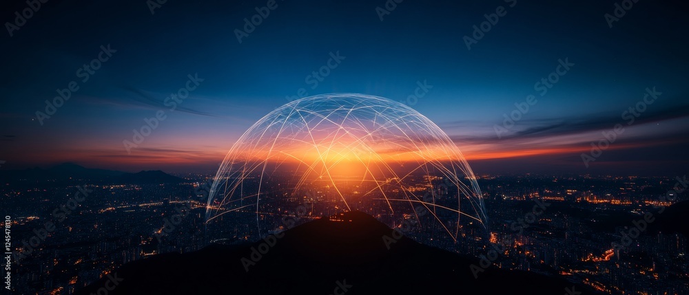 Poster futuristic urban celebration vibrant firework display over cityscape with digital light trails - mod