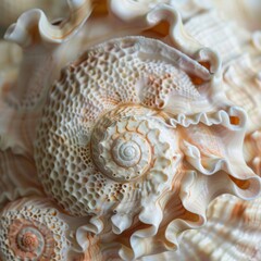 Enchanting Close-Up of a Conch Shell Revealing Intricate Spiral Pattern on Surface