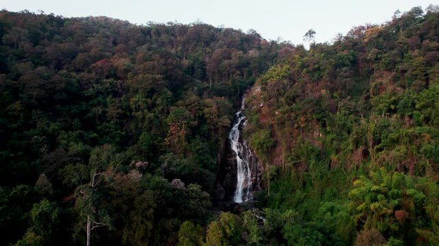 Mae Tia waterfall beauty of the streams flows gently waterfall in Orb Luang national park, Chom Thong, Chiang Mai, Thailand.