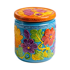 Vibrant Ceramic Flour Canister with Floral Design Isolated on Transparent Background