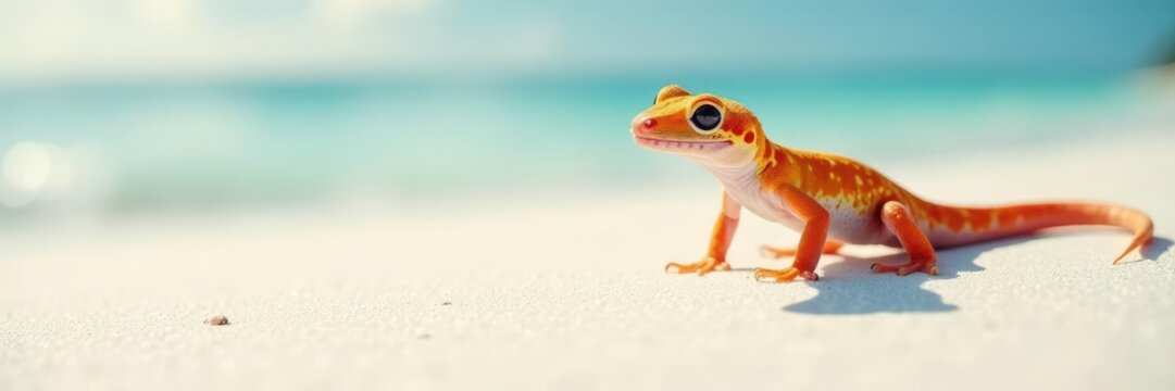 Geckos qui courent sur le sable blanc de la plage, blanc, dune