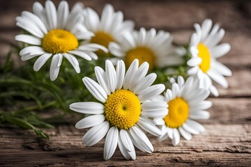 Obraz premium Fresh spring daisy flower on rustic wood. 
