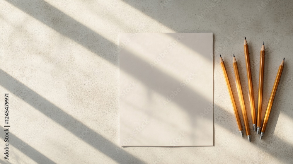 Leinwandbilder minimalist geometry study arrangement sunlit pencils on textured surface for modern educational cont