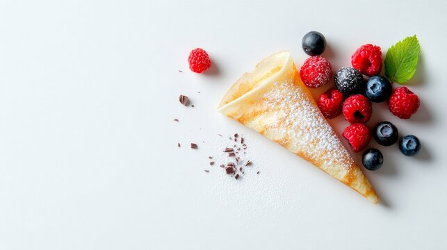 Minimalist Crepe Delight Thin Folded Crepe with Fresh Berries and Chocolate - Modern Dining Elegance and Gourmet Visual Content for Recipe Apps and Culinary Branding