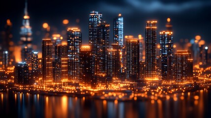 Naklejka premium Night Cityscape Illuminated Towers Glowing Metropolis
