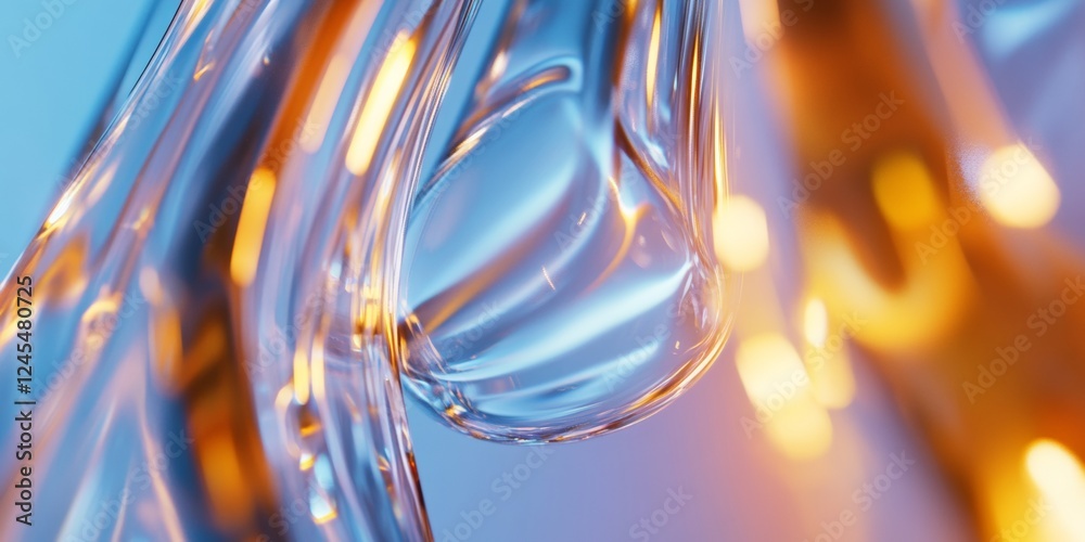 Poster contemporary glass aesthetic abstract fluid form with warm light reflections - innovative textural d