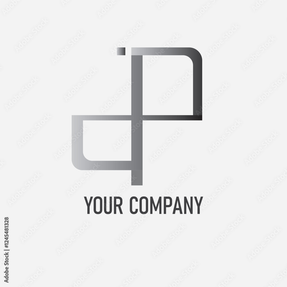 Fototapete the logo features the letters 'd' and 'p' interconnected with a gradient from gray to black. the des