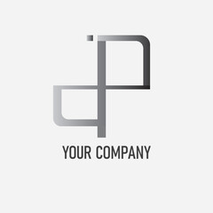 The logo features the letters 'd' and 'p' interconnected with a gradient from gray to black.  The design is modern and minimalistic, suitable for a professional company identity