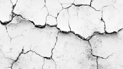 Obraz premium Detailed View of Cracks on Isolated White Wall with Texture and Depth Showing Damage and Wear Over Time