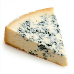 single wedge of blue cheese showcasing its distinct marbling and creamy texture, perfect for gourmet dishes or cheese platters