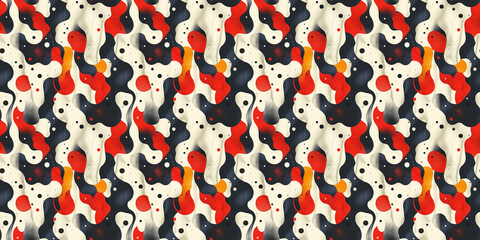 Abstract fluid art with red, black, and orange organic shapes on cream background