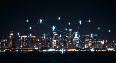 Global Network Connections Over a Night Cityscape