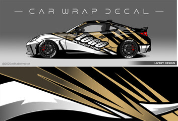 Car wrap abstract design. Black gold colour. Vector graphic livery decal car. Sticker vinyl suitable for Racing car, Drift, Rally and Daily Use, Editable vector 