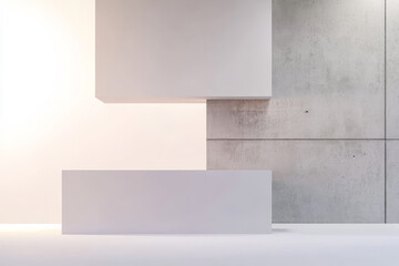 Minimalist architectural design featuring geometric shapes and neutral colors in modern space