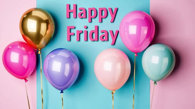 happy friday celebration with colorful floating balloons for a festive mood