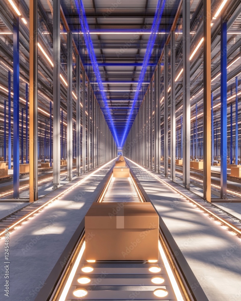 Fototapete cybernetic fulfillment center sleek automated shelving and robotics on polished concrete - e-commerc