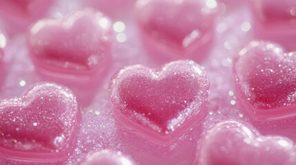 Hearts On Pink Glitter In Shiny Background - Valentine's Day Concept.