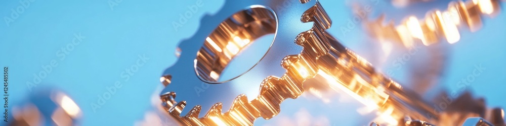 Poster Futuristic Business Gear Interface Shiny Metallic Cogs in Motion - Automation and Digital Integration for Industry 4.0, Enhancing Technological Efficiency and System Innovation
