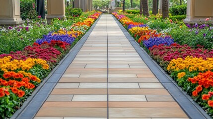 Fototapeta premium Vibrant Floral Pathway: A Serene Garden Walk
