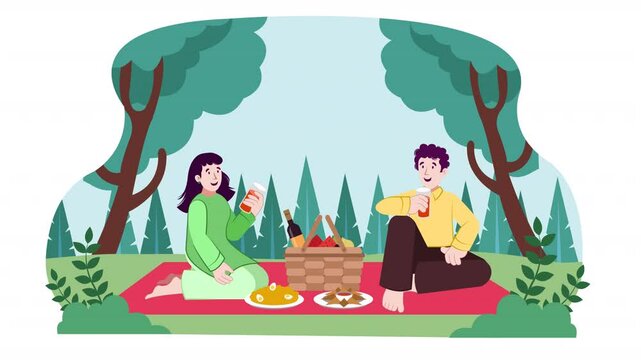 Capture outdoor fun with vector characters enjoying a picnic, featuring blankets, baskets, and cheerful group activities.
