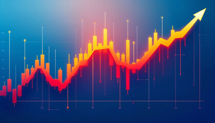 Stock market charts depict fluctuating values