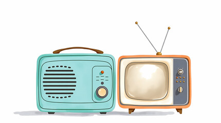 Obraz premium Vintage Television and Radio Set Retro Electronics Entertainment Media Technology Nostalgic Home Devices from 1950s