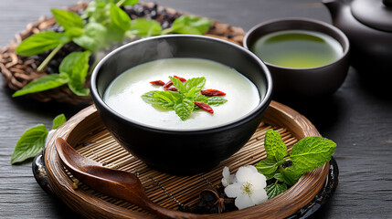 cozy breakfast with silky tofu pudding and green tea