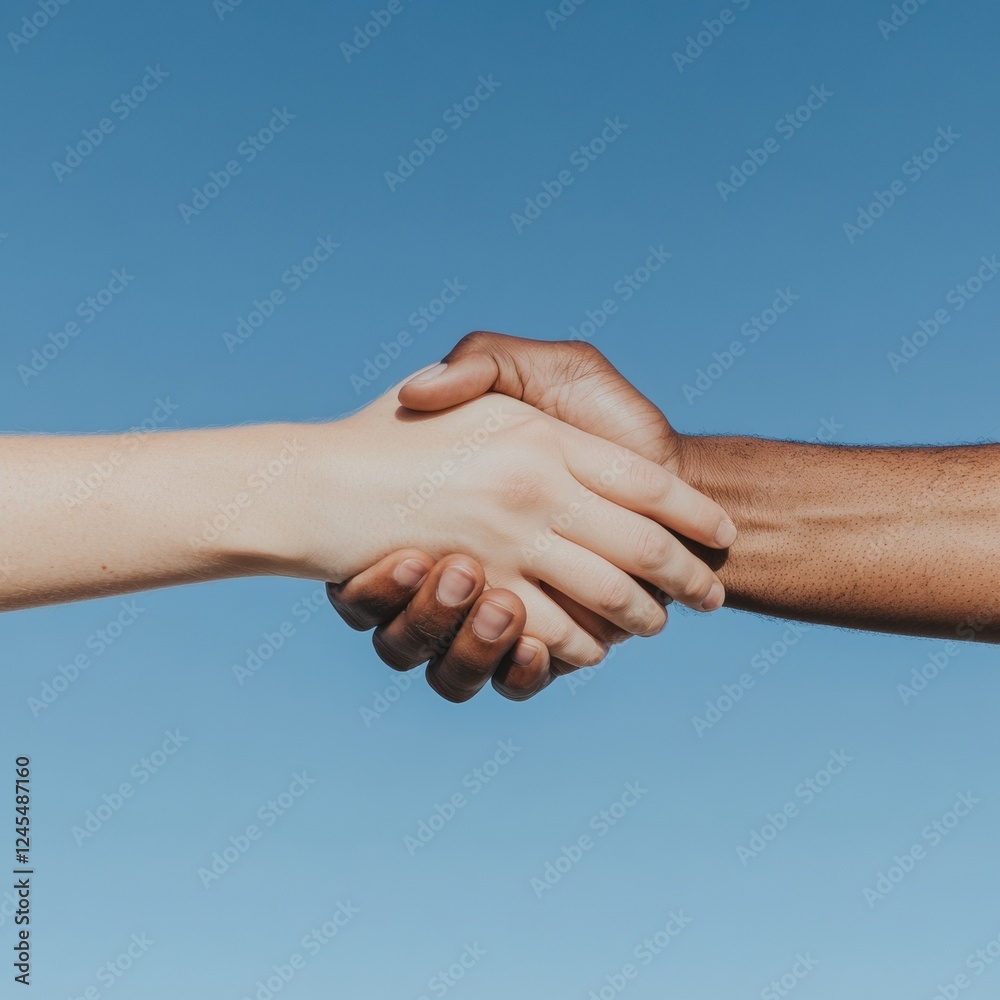 Aufkleber inclusive collaboration visual diverse handshake against clear sky - nonprofit campaigns and social 