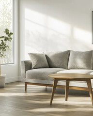 Modern living room with a cozy couch and natural light creating a welcoming atmosphere