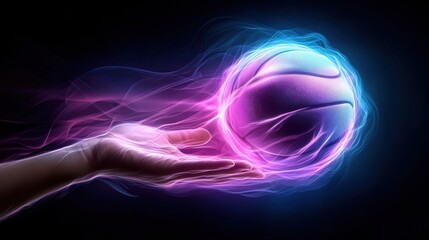 Striking image of a volleyball player s hand mid hit glowing with vibrant dynamic energy that radiates power motion and the thrill of athletic competition