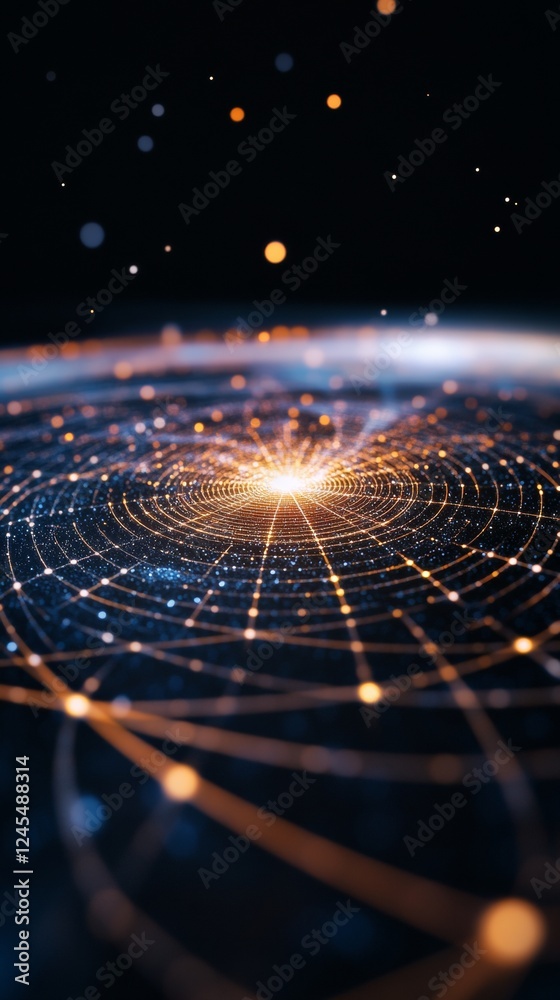 Poster Digital Cosmos Art Neon Celestial Graph with Starry Texture and Geometric Mapping - Tech Branding and Innovative Visual Content for Modern Astro-Navigation