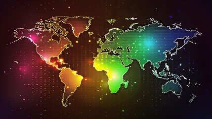 Fototapeta premium Vibrant World Map: A Global Network of Light and Color