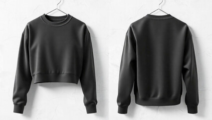 Crop top mockup. blank black crop top sweatshirt front and back side. female Crop top template. 