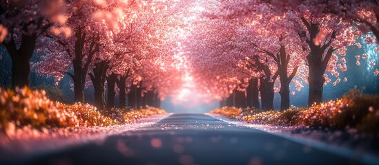 Pink Blossom Road Sunset