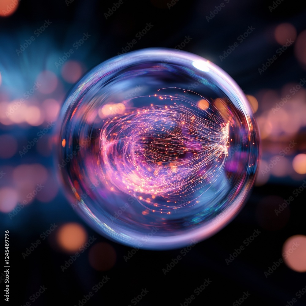 Poster futuristic celestial display holographic light patterns in glass sphere for luxury spiritual art and