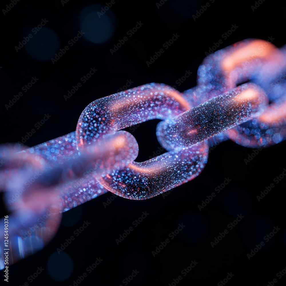 Poster Futuristic Blockchain Visualization Digital Chain Links with Circuit Patterns - Quantum Encryption for Unbreakable Data Security in Fintech and Cybersecurity Solutions