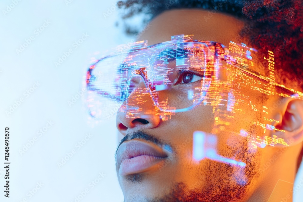 Aufkleber Futuristic Holographic Interface Immersive AI Visualization with Modern Smart Glasses for Innovative Tech Development and Digital Business Solutions
