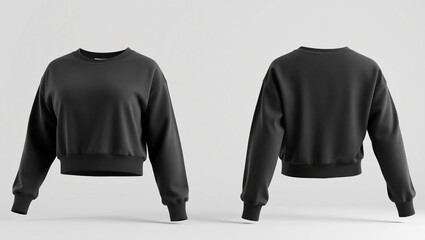 Crop top mockup. blank black crop top sweatshirt front and back side. female Crop top template. 