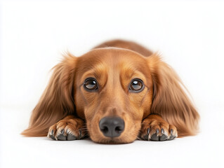 Dachshund dog Lying Down on White Background