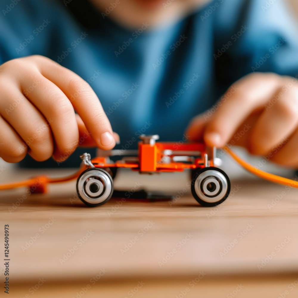Poster vibrant educational robotics kit childs hands assembling colorful wheel chassis - enhancing stem ski