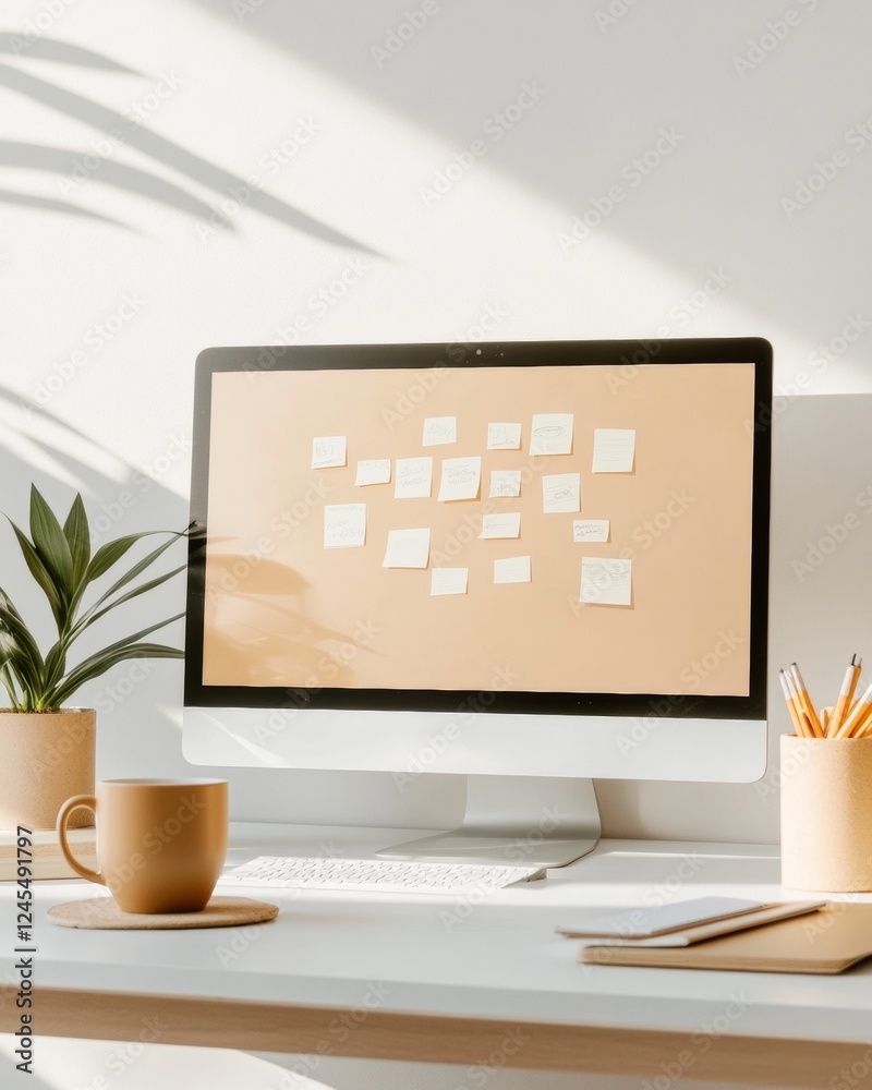 Poster nordic minimalist workspace sleek desktop with virtual whiteboard and plants - enhancing remote prod