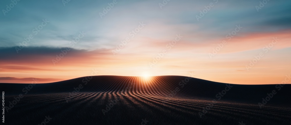 Poster serene digital sunset landscape elegant textured fields under vibrant sky - visual content for tech 