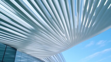 Contemporary Architectural Dynamics Curved Metallic Ceiling Structure in Airport Concourse - Innovative Travel Infrastructure for Enhanced Passenger Flow and Commercial Connectivity