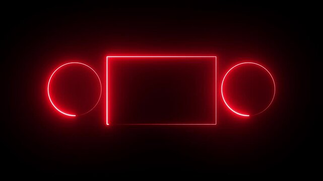 Glowing saber rectangle neon frame background animation . Seamless Loop, Neon abstract rectangle and circle shape line animation.